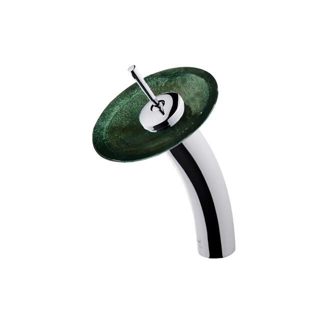 Waterfall Faucet with Emerald Glass Disc in Chrome