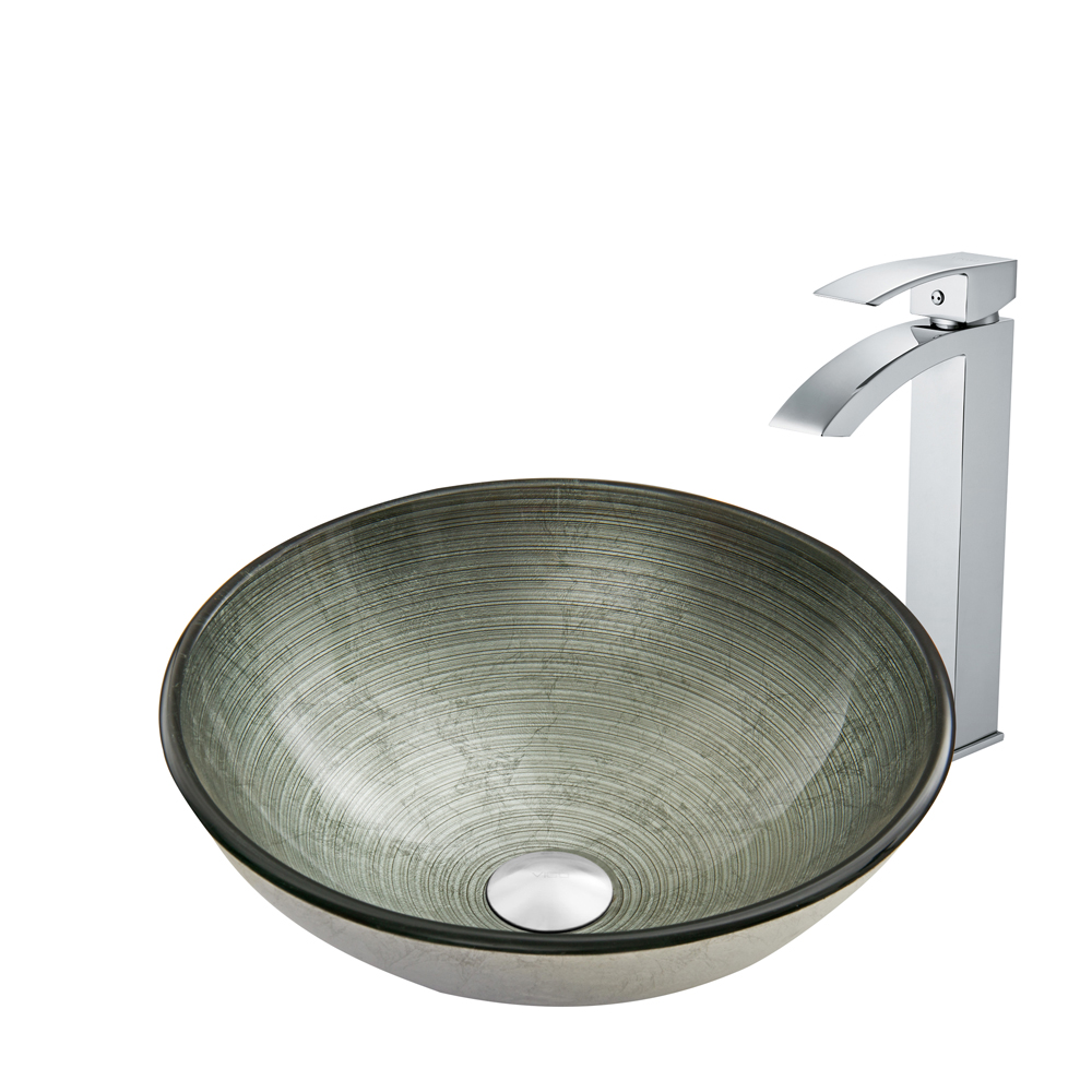 Simply Silver Glass Vessel Sink and Duris Faucet Set in Chrome