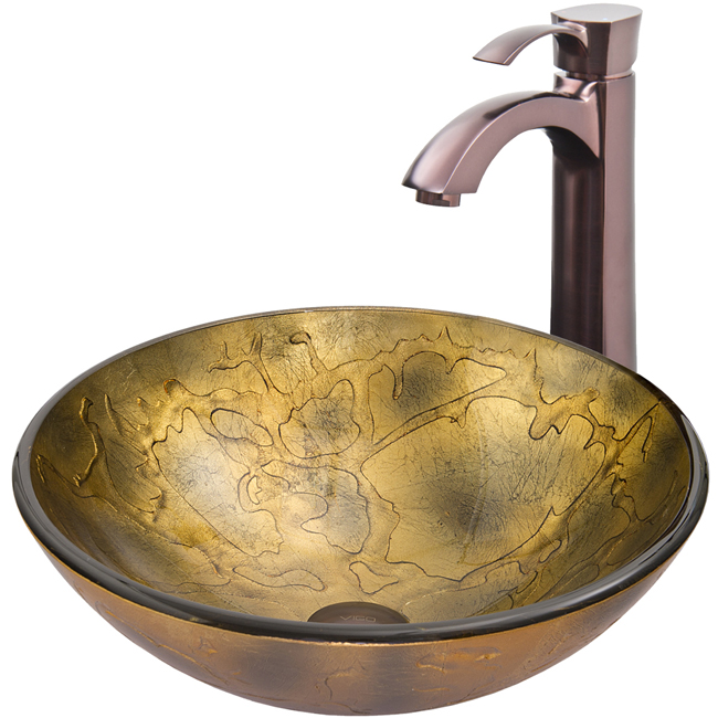 Copper Shapes Glass Vessel Sink and Otis Faucet Set in Oil Rubbed Bronze