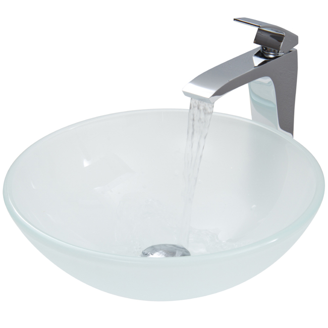 White Frost Vessel Sink and Faucet Set in Chrome