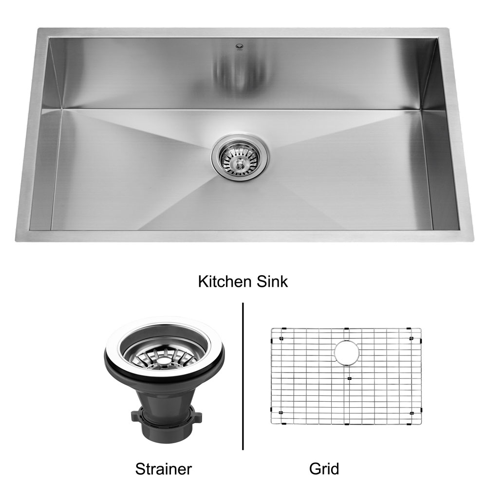 32-inch Undermount Stainless Steel Kitchen Sink, Grid and Strainer