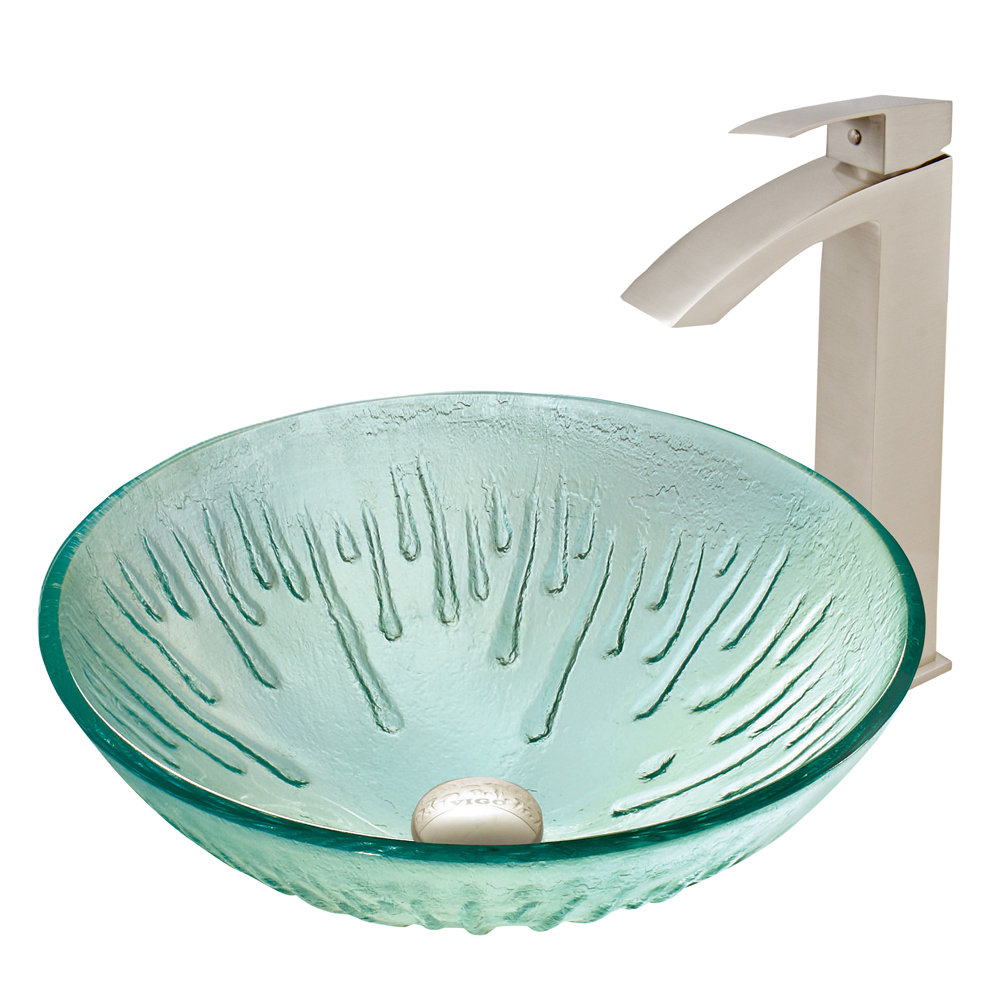 Icicles Glass Vessel Sink and Duris Faucet Set in Brushed Nickel