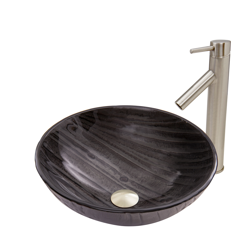 Interspace Glass Vessel Sink and Dior Faucet Set in Brushed Nickel