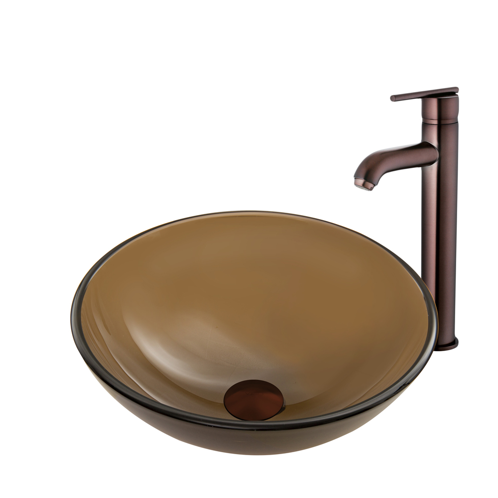 Sheer Sepia Frosted Glass Vessel Sink and Seville Faucet Set in Oil Rubbed Bronze