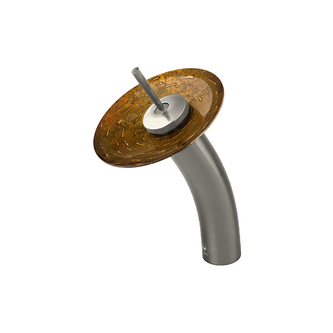 Waterfall Faucet with Textured Copper Glass Disc in Brushed Nickel