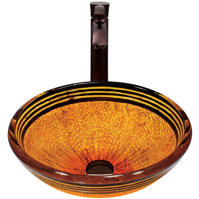 Tangerine Glass Vessel Sink and Otis Faucet Set in Oil Rubbed Bronze