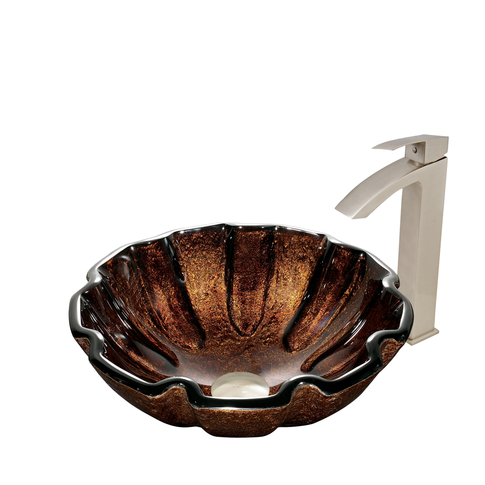 Walnut Shell Glass Vessel Sink and Duris Faucet Set in Brushed Nickel