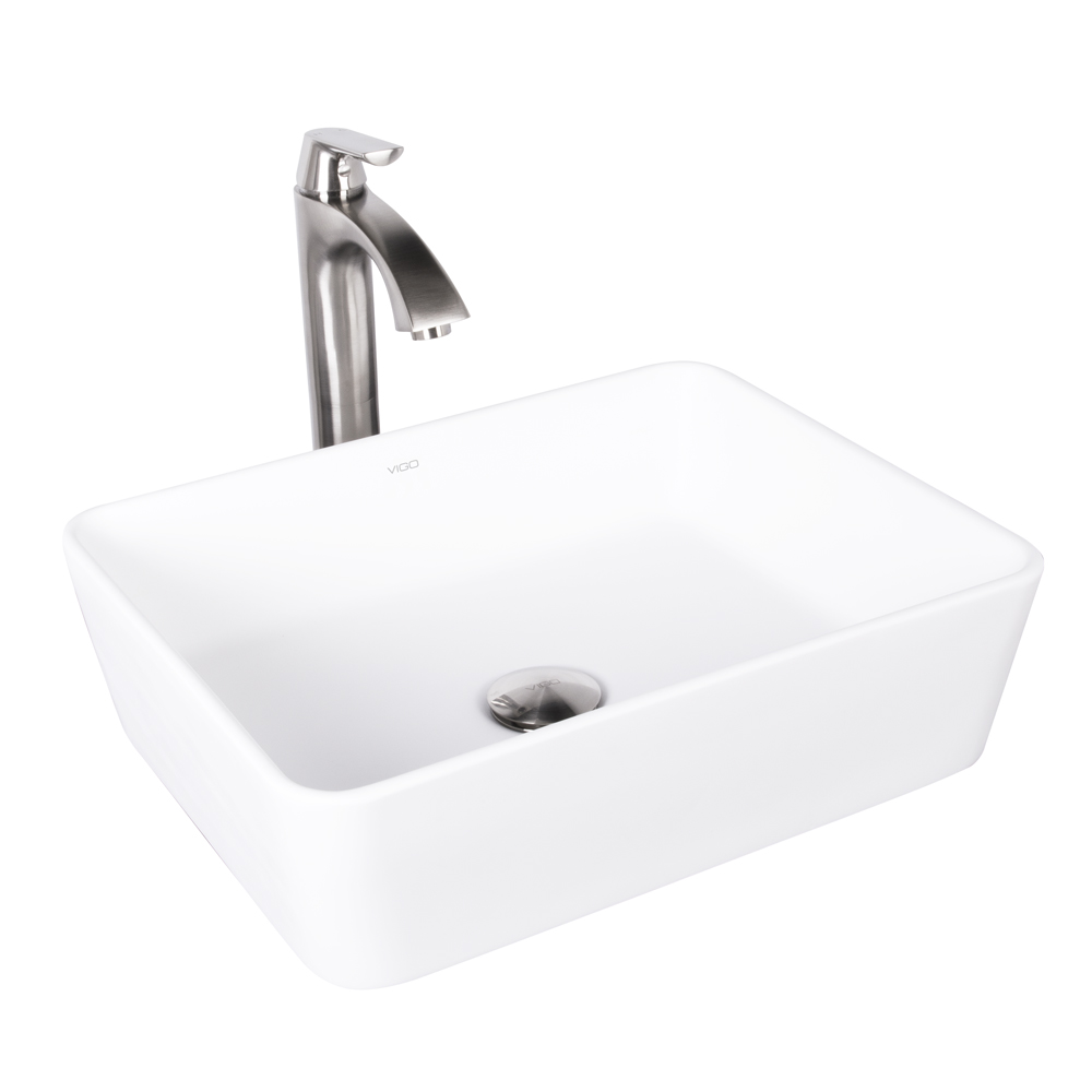 Sirena Composite Vessel Sink and Linus Bathroom Vessel Faucet Set in Brushed Nickel