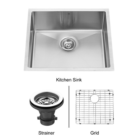 23-inch Undermount Stainless Steel Kitchen Sink, Grid and Strainer