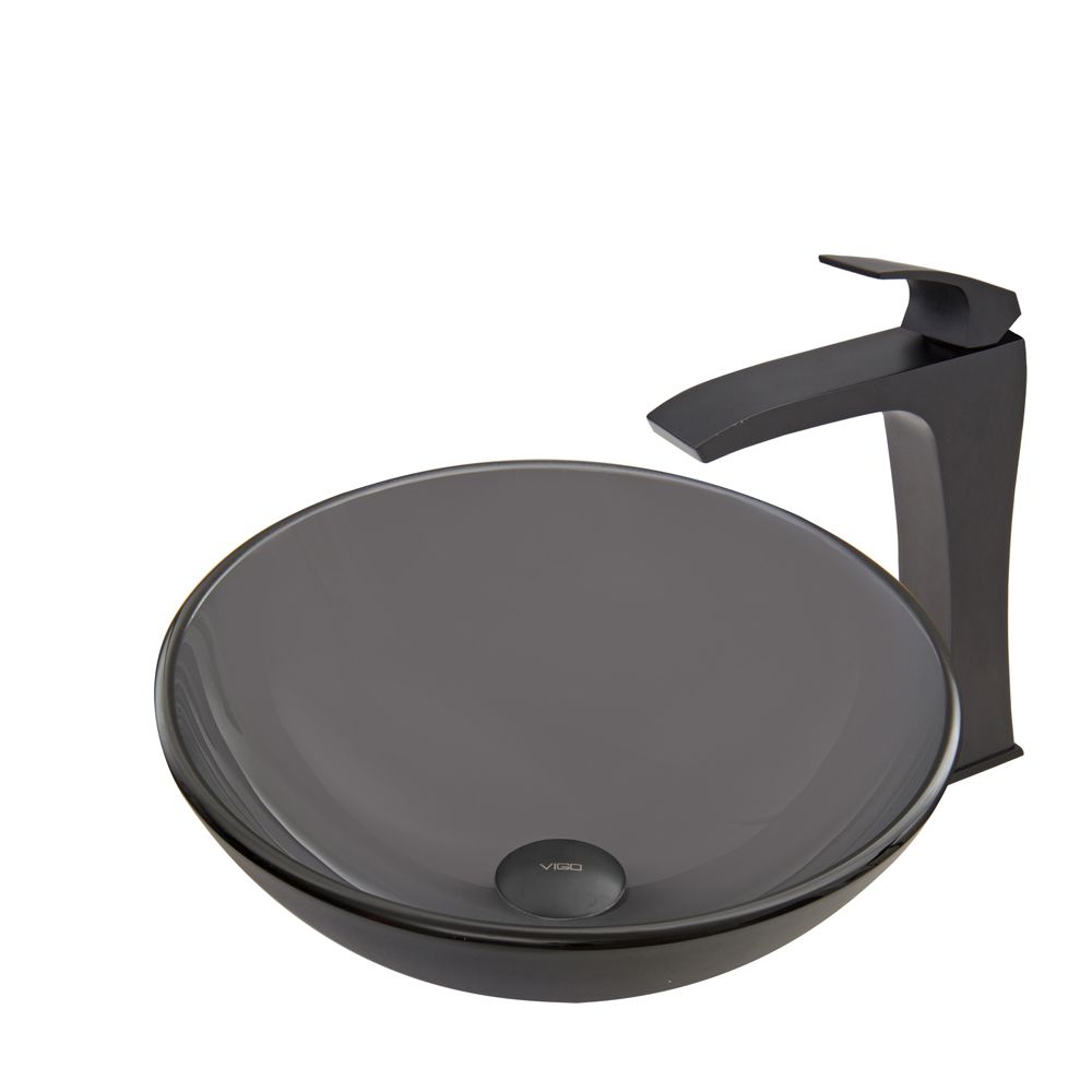 Sheer Black Frosted Glass Vessel Sink and Blackstonian Faucet Set in Matte Black