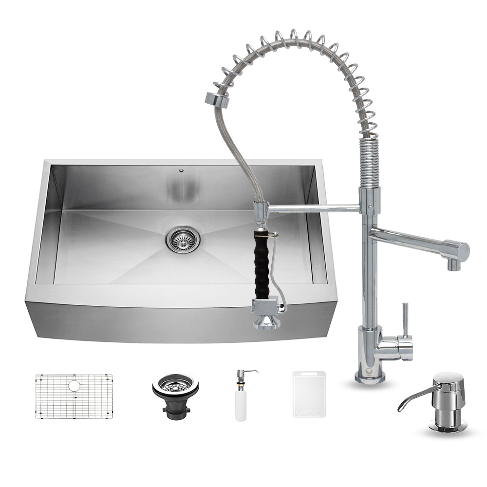 All-in-One 36-inch Stainless Steel Farmhouse Kitchen Sink and Zurich Chrome Faucet Set