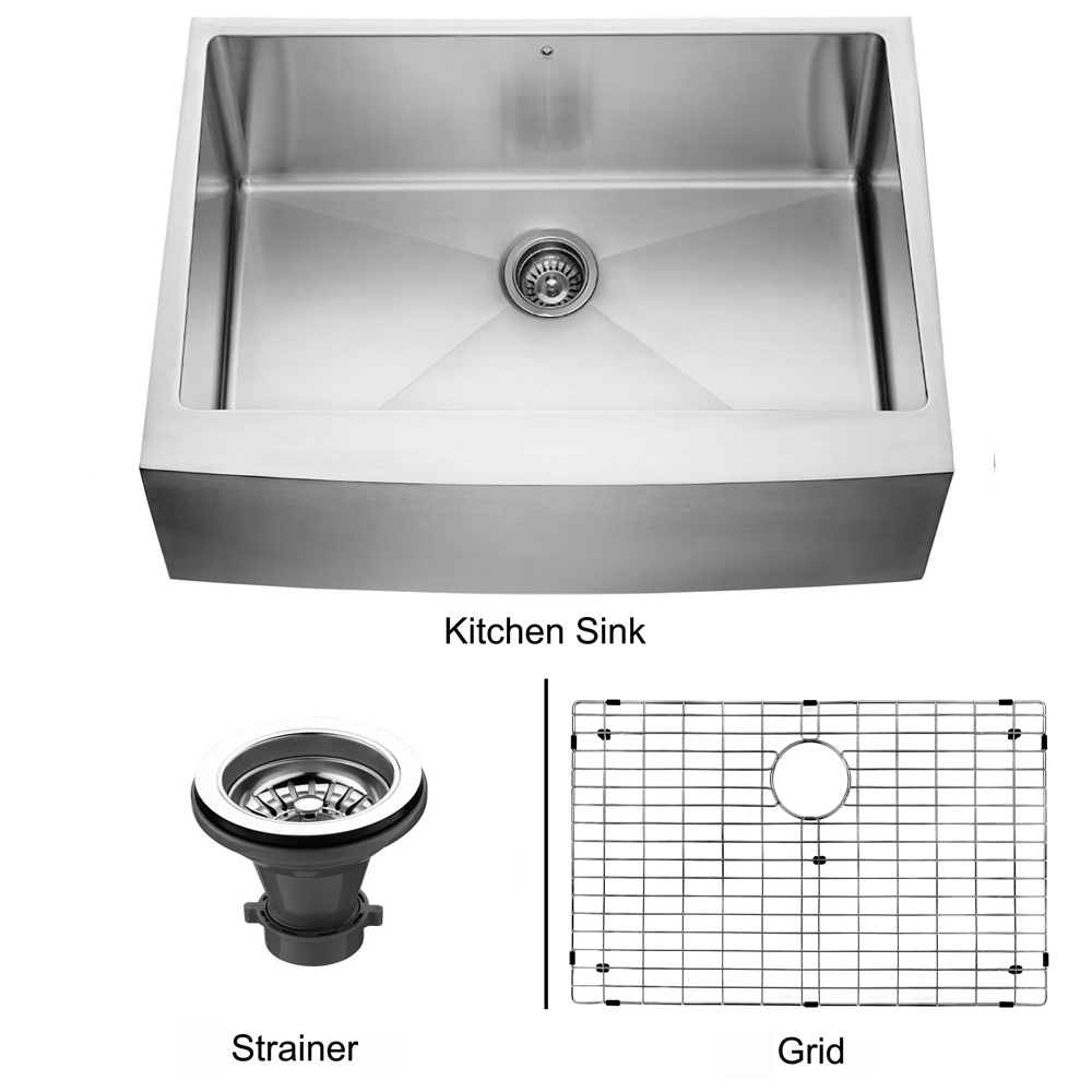30-inch Farmhouse Stainless Steel Kitchen Sink, Grid and Strainer