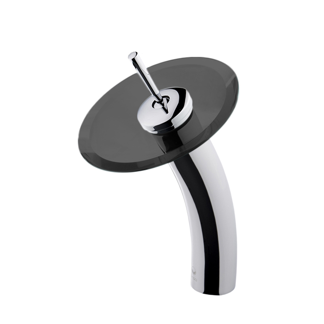 Waterfall Faucet with Sheer Black Glass Disc in Chrome