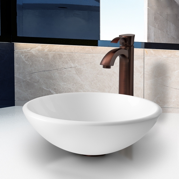 White Phoenix Stone Glass Vessel Sink with Oil Rubbed Bronze Faucet