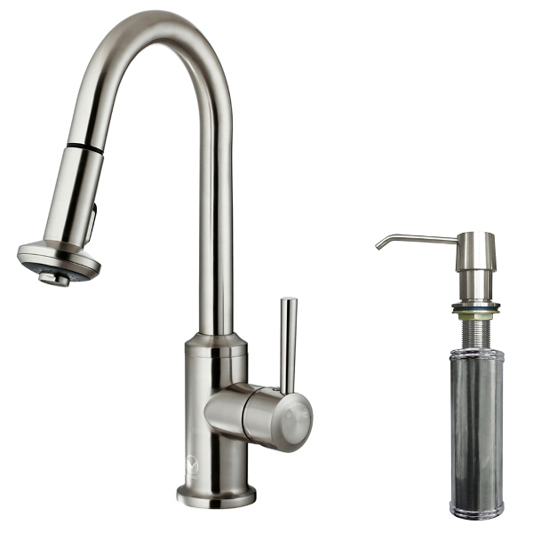 Stainless Steel Pull-Down Spray Kitchen Faucet with Soap Dispenser