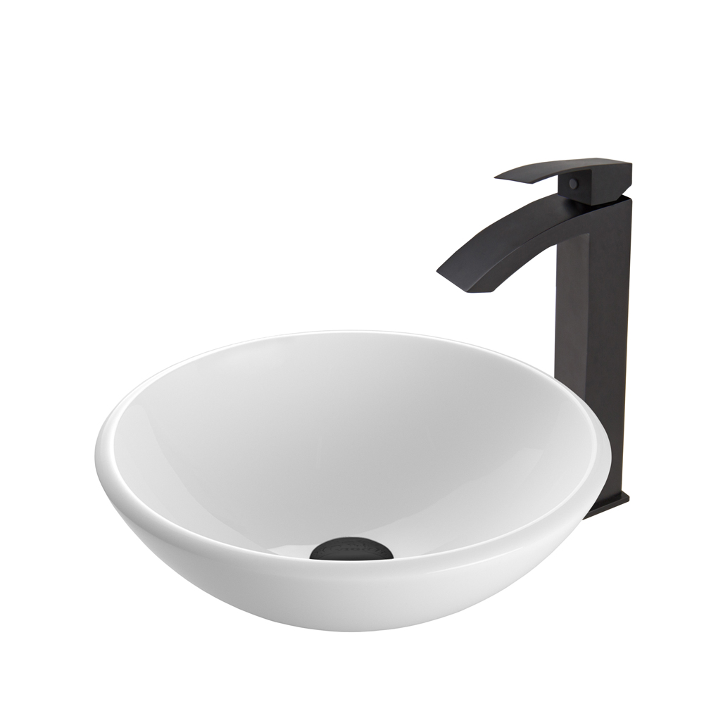 White Phoenix Stone Glass Vessel Sink and Duris Faucet Set in Matte Black