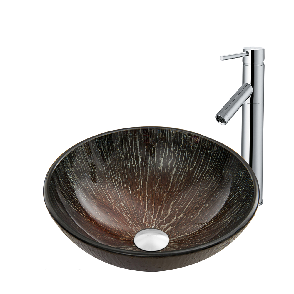 Enchanted Earth Glass Vessel Sink and Dior Faucet Set in Chrome