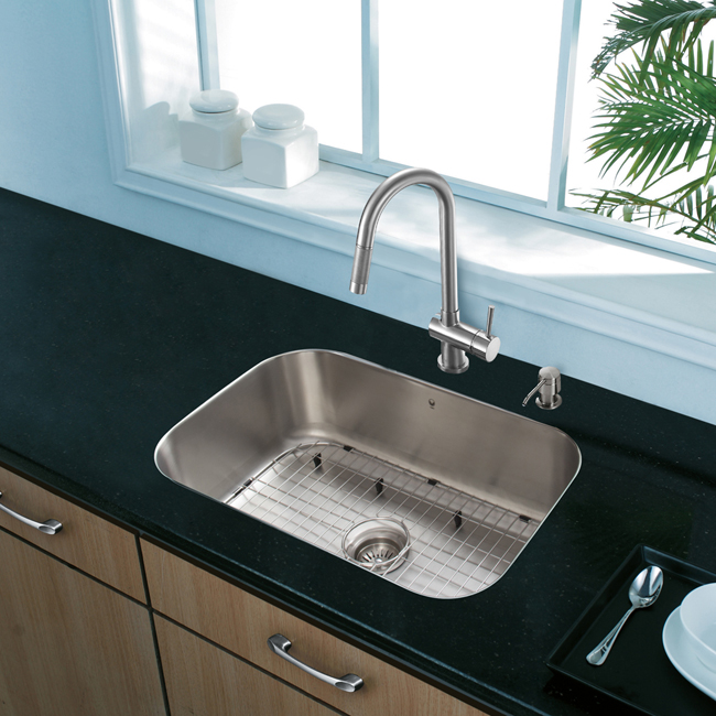 All in One 23-inch Undermount Stainless Steel Kitchen Sink and Faucet Set