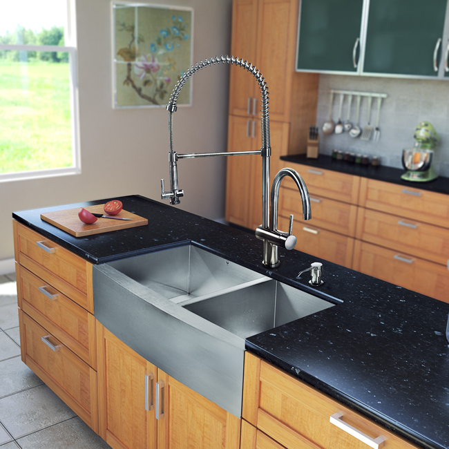 All in One 36-inch Farmhouse Stainless Steel Double Bowl Kitchen Sink and Faucet Set