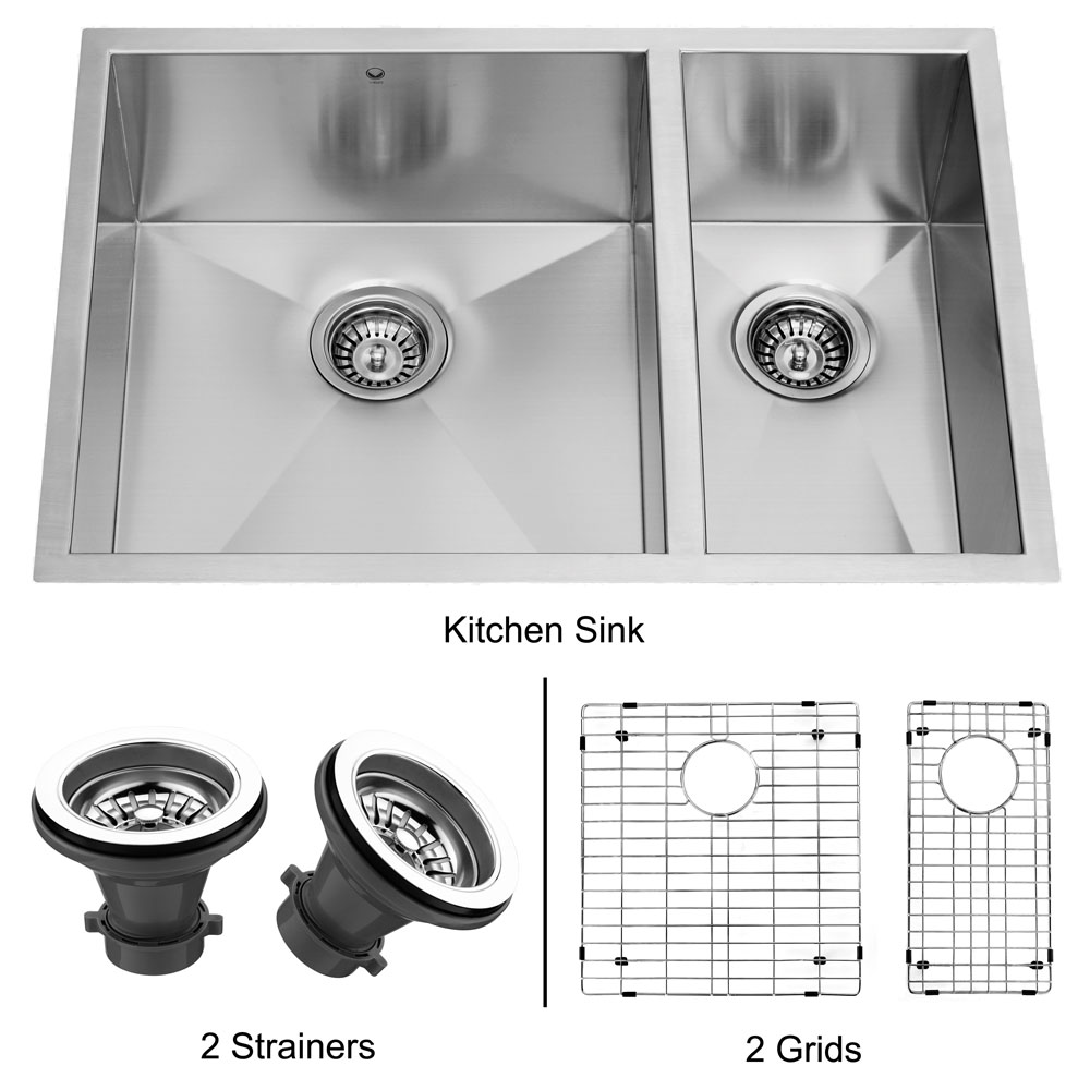 29-inch Undermount Stainless Steel Kitchen Sink, Two Grids and Two Strainers