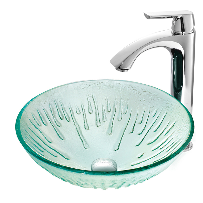 Icicles Glass Vessel Sink and Faucet Set in Chrome