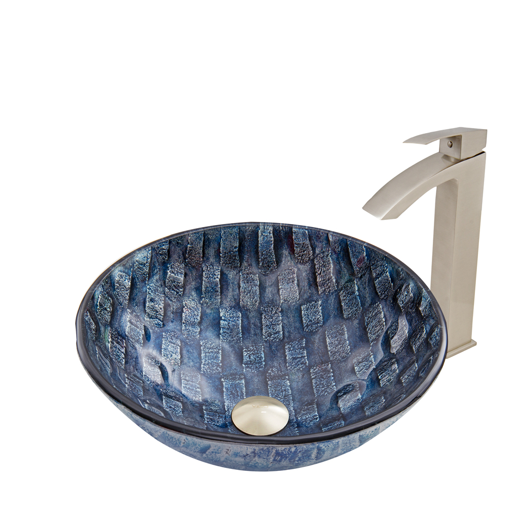 Rio Glass Vessel Sink and Duris Faucet Set in Brushed Nickel