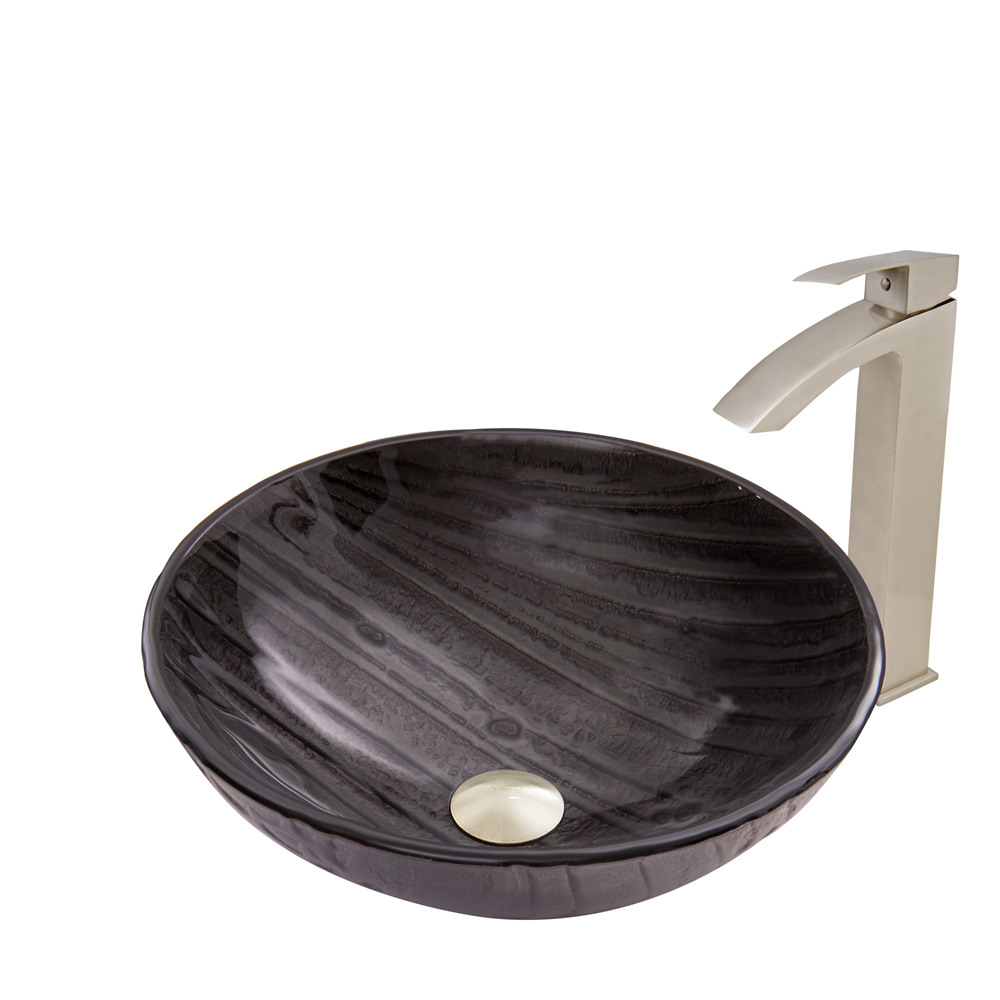 Interspace Glass Vessel Sink and Duris Faucet Set in Brushed Nickel