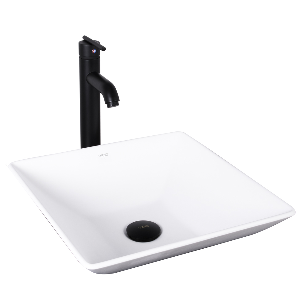 Matira Composite Vessel Sink and Seville Bathroom Vessel Faucet Set in Matte Black