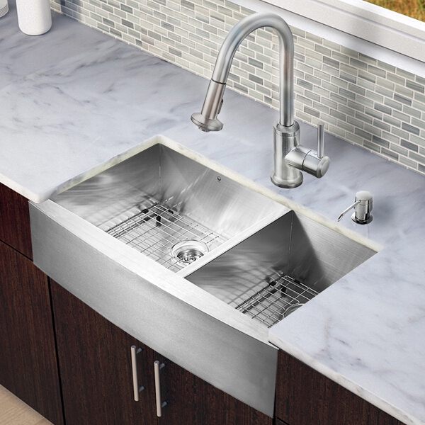 All in One 36-inch Farmhouse Stainless Steel Double Bowl Kitchen Sink and Faucet Set