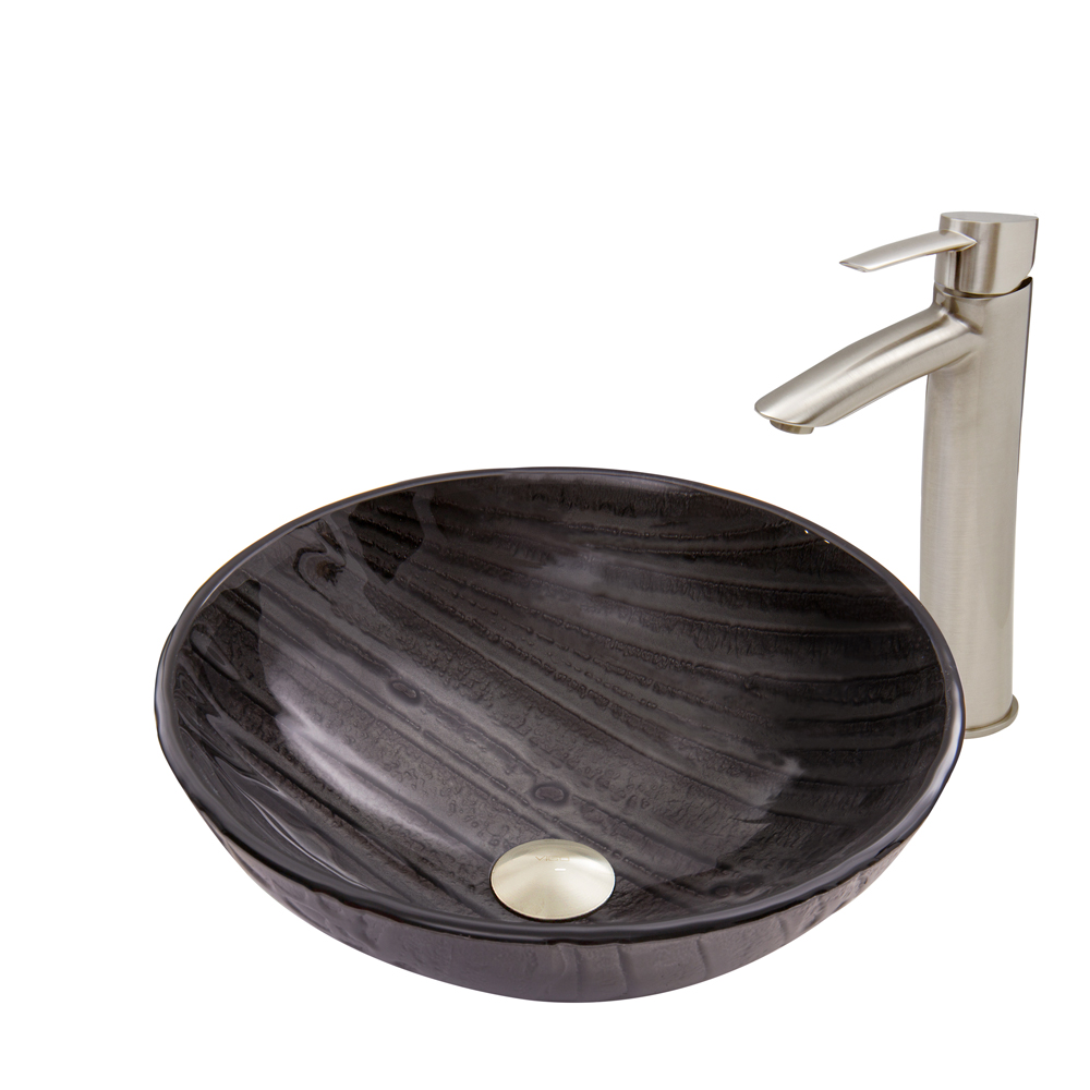 Interspace Glass Vessel Sink and Shadow Faucet Set in Brushed Nickel
