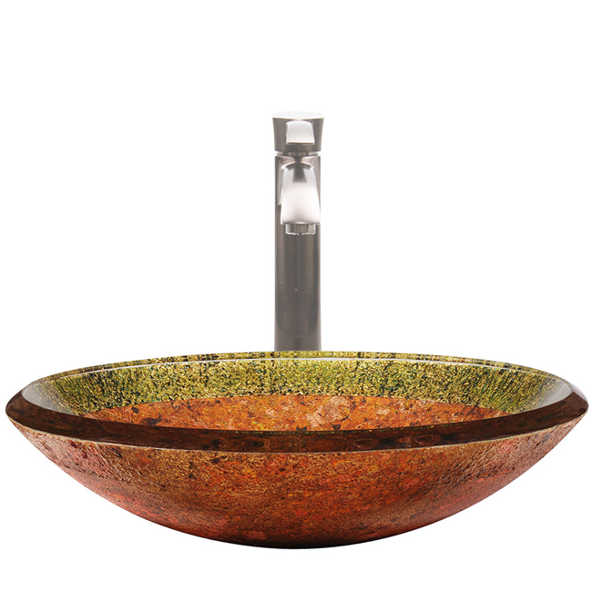 Janus Glass Vessel Sink and Otis Faucet Set in Brushed Nickel