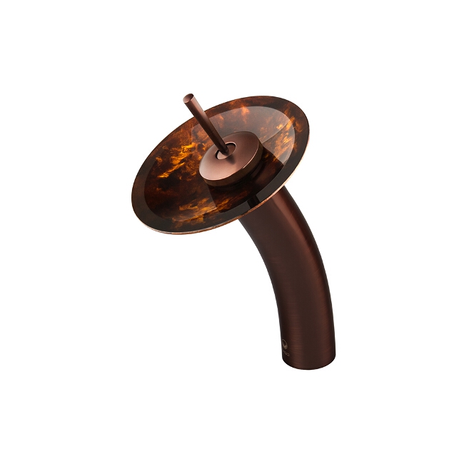 Waterfall Faucet with Brown and Gold Glass Disc in Oil Rubbed Bronze