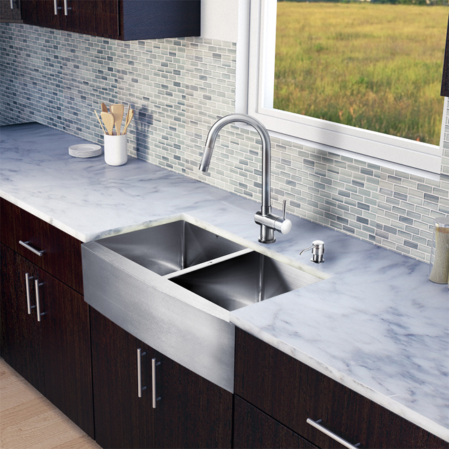 All in One 33-inch Farmhouse Stainless Steel Double Bowl Kitchen Sink and Faucet Set