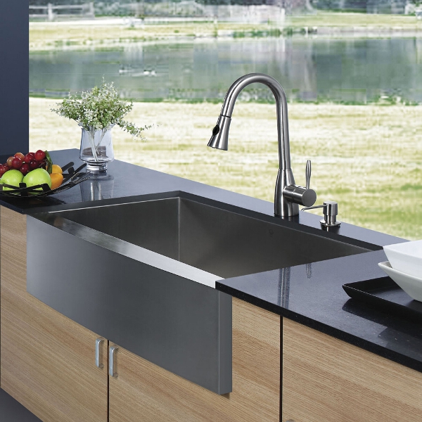 All-in-One 30-inch Stainless Steel Farmhouse Kitchen Sink and Aylesbury Stainless Steel Faucet Set