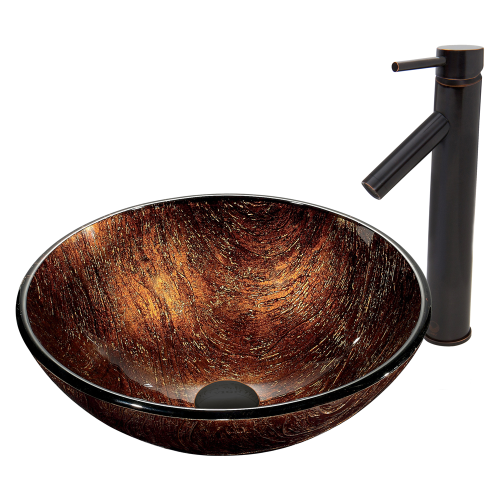 Kenyan Twilight Glass Vessel Sink and Dior Faucet Set in Antique Rubbed Bronze