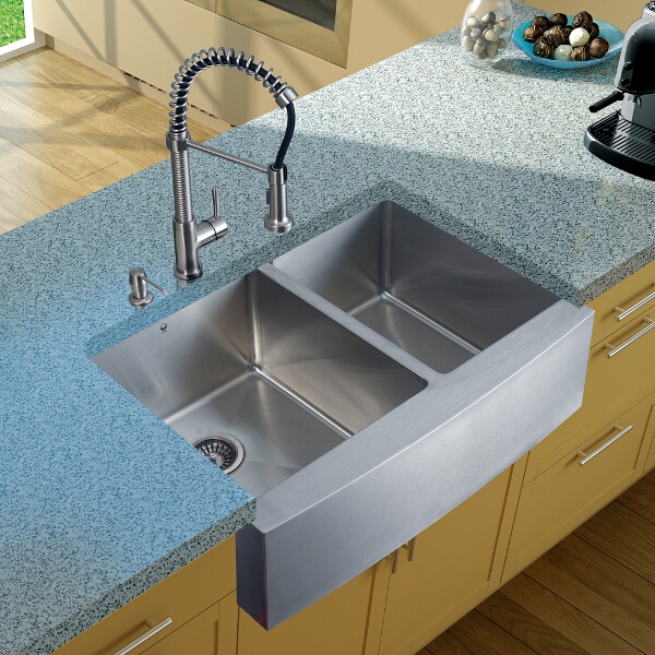 All-in-One 33-inch Stainless Steel Farmhouse Kitchen Sink and Edison Stainless Steel Faucet Set