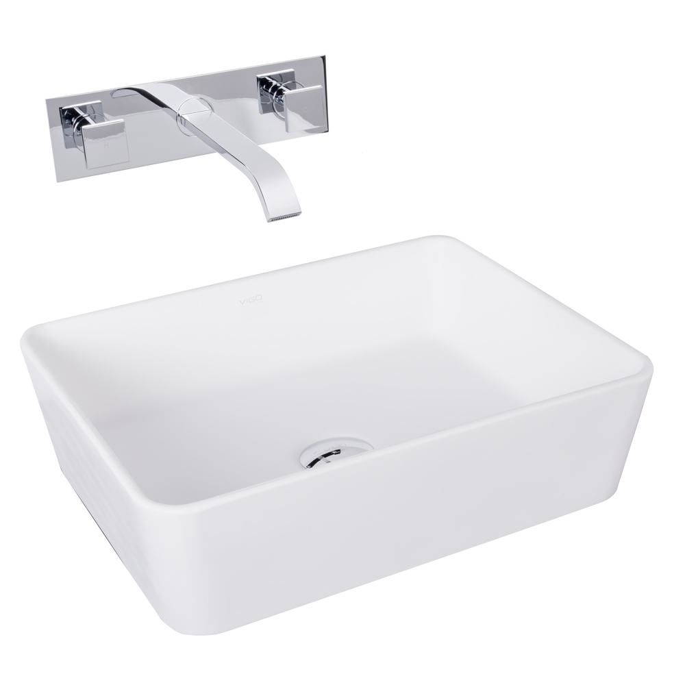 Sirena Composite Vessel Sink and Titus Dual Lever Wall Mount Faucet Set in Chrome