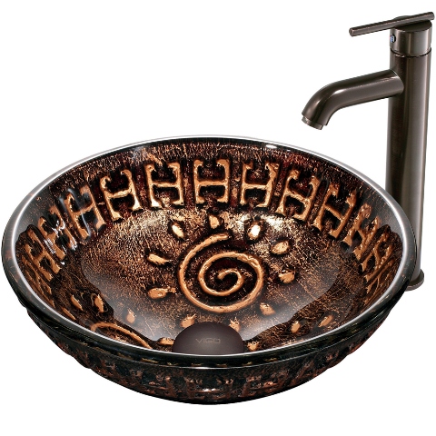 Aztec Glass Vessel Sink and Faucet Set in Oil Rubbed Bronze