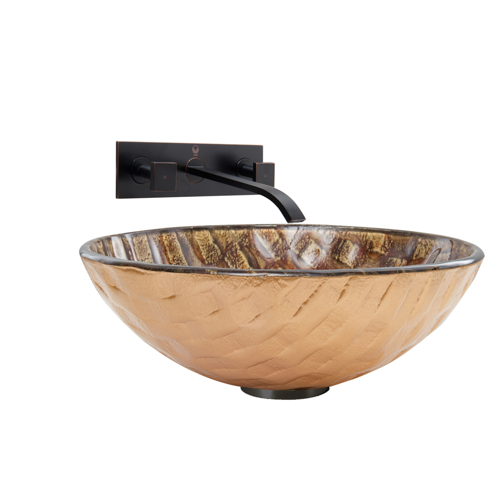 Playa Glass Vessel Sink and Titus Wall Mount Faucet Set in Antique Rubbed Bronze