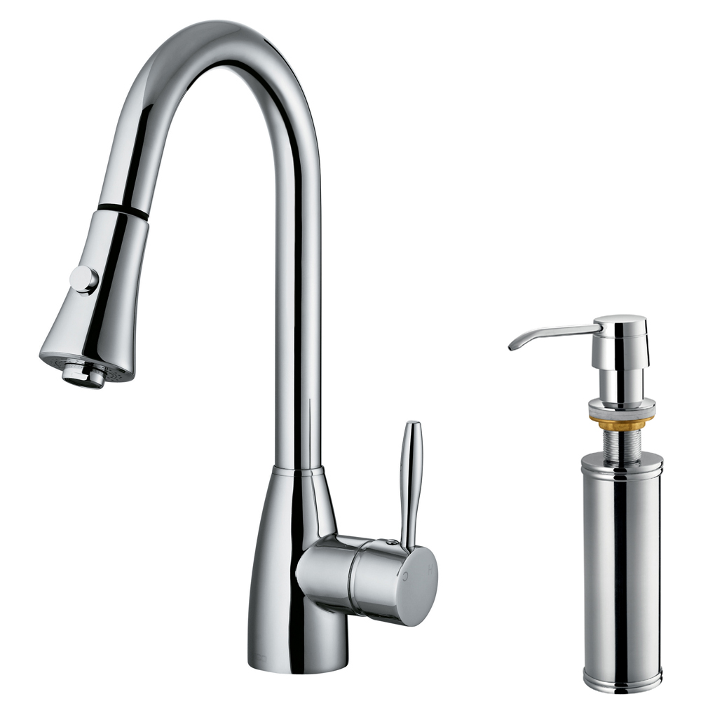 Chrome Pull-Down Spray Kitchen Faucet with Soap Dispenser