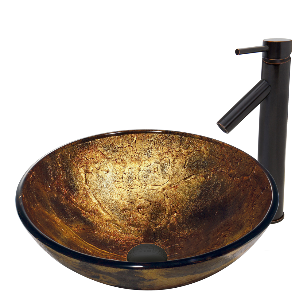 Copper Shapes Glass Vessel Sink  and Dior Faucet Set in Antique Rubbed Bronze
