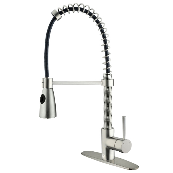 Stainless Steel Pull-Down Spray Kitchen Faucet with Deck Plate