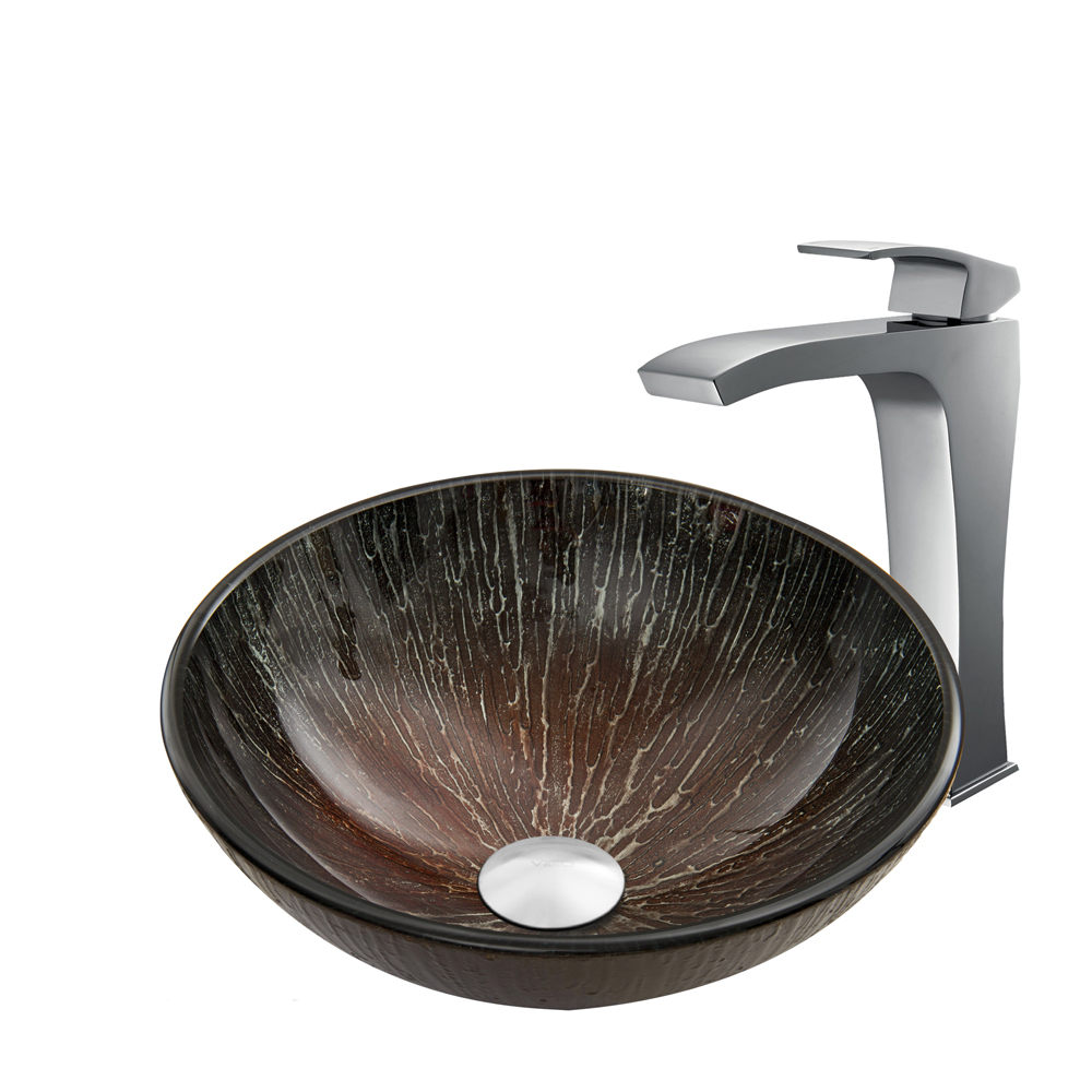 Enchanted Earth Glass Vessel Sink and Blackstonian Faucet Set in Chrome