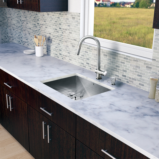 All in One 23-inch Undermount Stainless Steel Kitchen Sink and Faucet Set