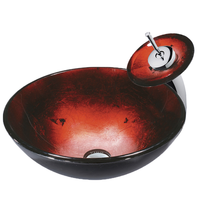 Inferno Glass Vessel Sink and Waterfall Faucet Set in Chrome