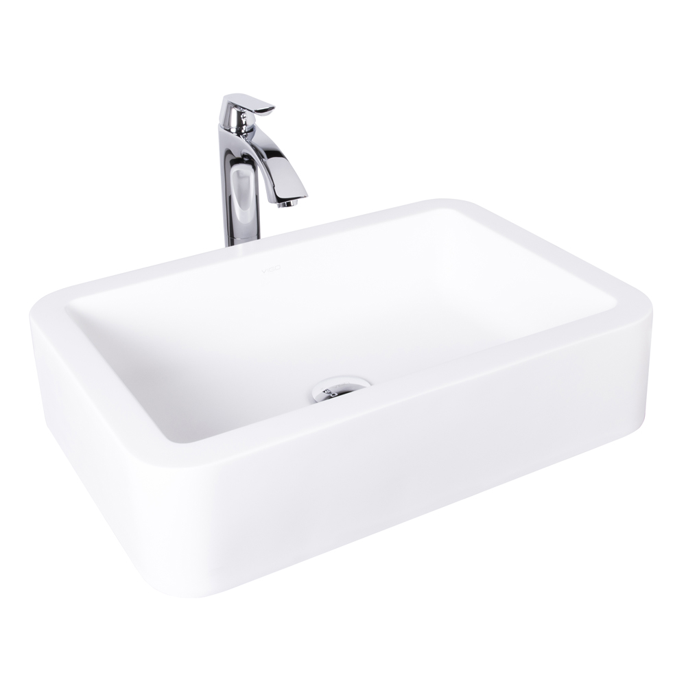 Navagio Composite Vessel Sink and Linus Bathroom Vessel Faucet Set in Chrome