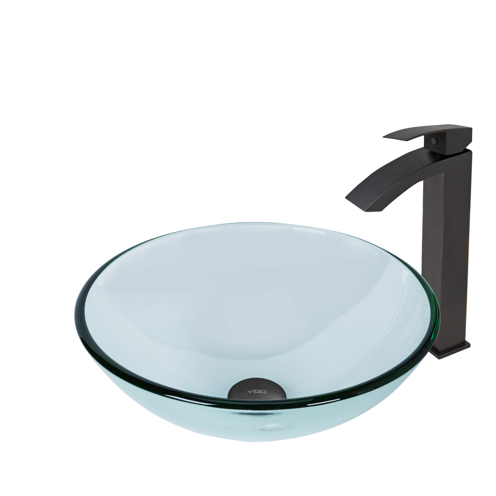 Crystalline Glass Vessel Sink and Duris Vessel Faucet Set in Matte Black