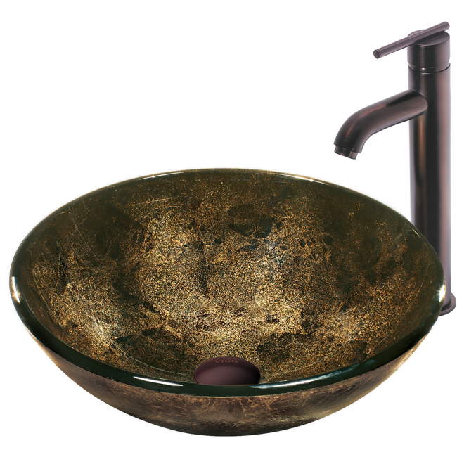 Sintra Glass Vessel Sink and Faucet Set in Oil Rubbed Bronze