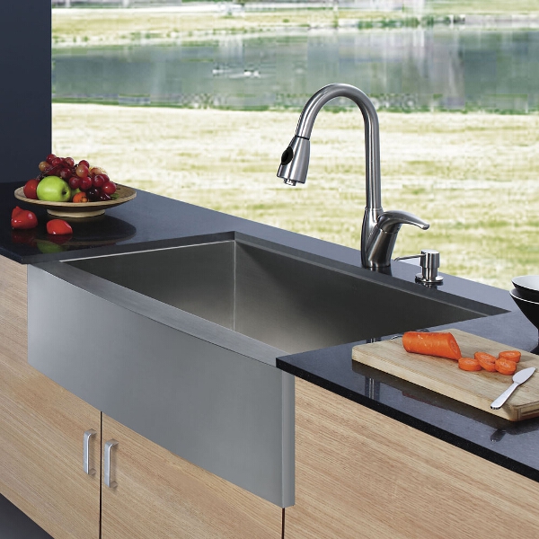 All-in-One 33-inch Stainless Steel Farmhouse Kitchen Sink and Romano Stainless Steel Faucet Set