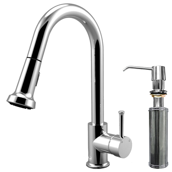Chrome Pull-Down Spray Kitchen Faucet with Soap Dispenser